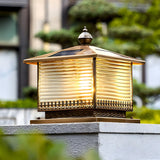 Vintage Solar Square Glass Lantern Bronze Post Light Image - 12