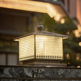 Vintage Solar Square Glass Lantern Bronze Post Light Image - 3