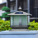 Vintage Solar Square Glass Lantern Bronze Post Light Image - 4