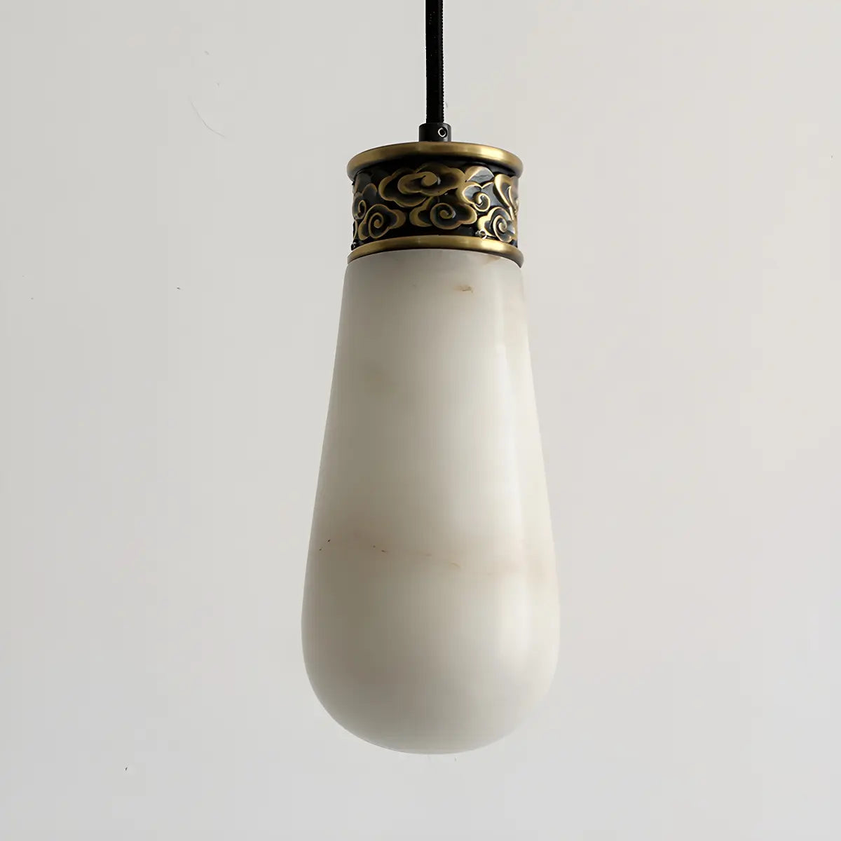 Vintage Teardrop Brass Alabaster Living Room Pendant Light Image - 10