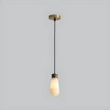 Vintage Teardrop Brass Alabaster Living Room Pendant Light Image - 6