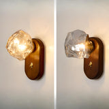 Vintage Textured Glass Shade Brown Wood Wall Sconce Image - 8