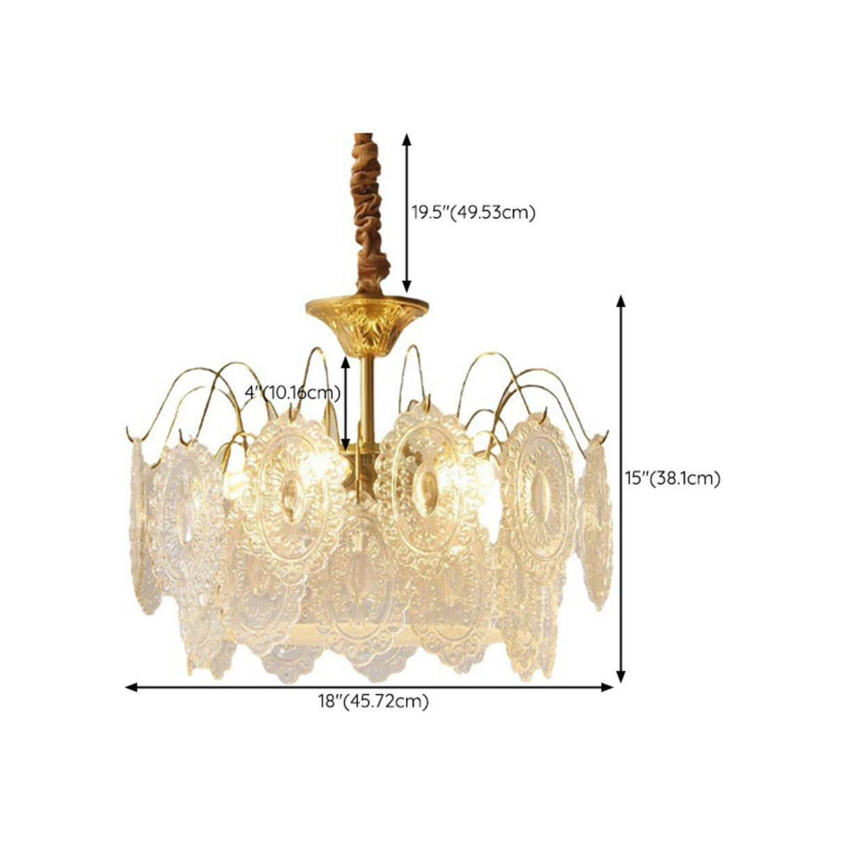 Vintage Tiered Gold Clear Glass Pendant Chandelier 