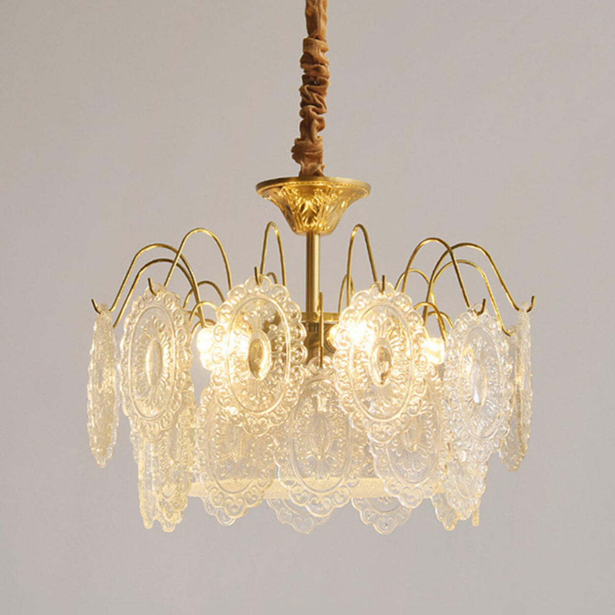 Vintage Tiered Gold Clear Glass Pendant Chandelier Image - 4