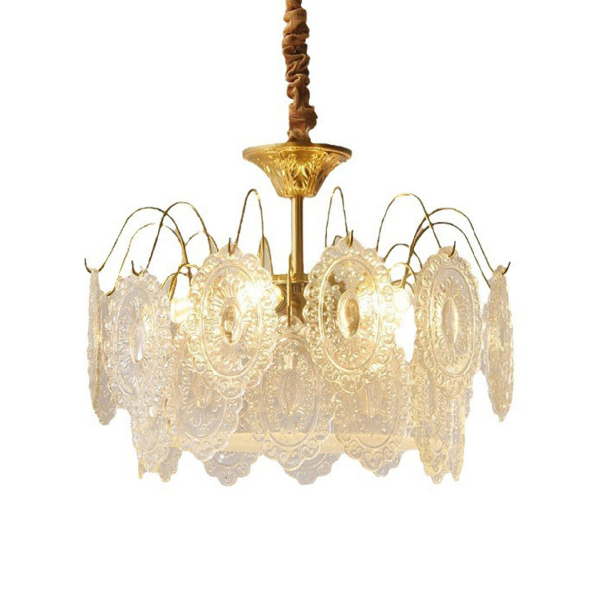 Vintage Tiered Gold Clear Glass Pendant Chandelier Image - 5