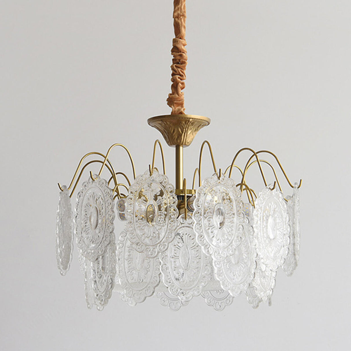 Vintage Tiered Gold Clear Glass Pendant Chandelier Image - 6