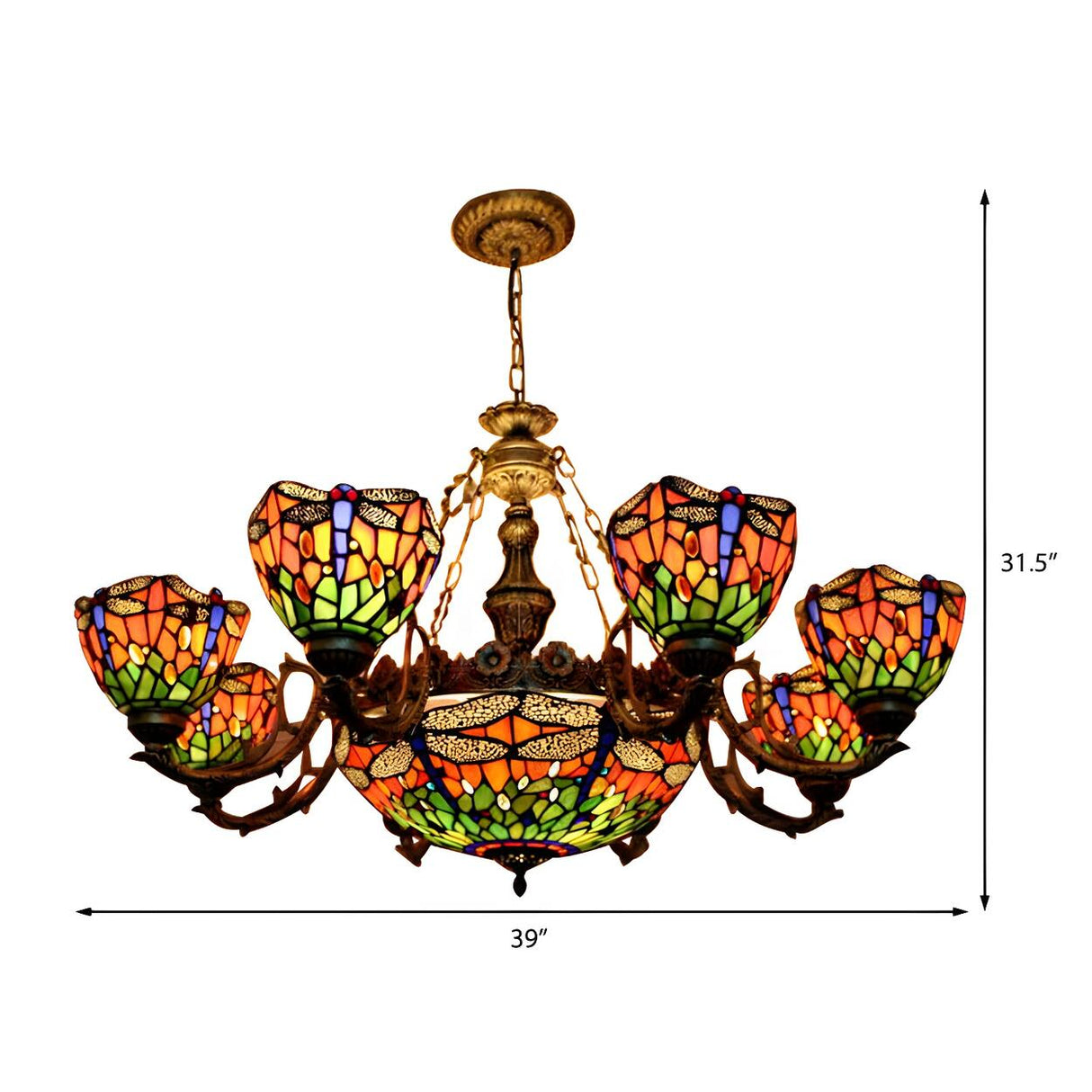 Vintage Tiffany Bedroom Stained Glass Round Chandelier Image - 7