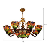 Vintage Tiffany Bedroom Stained Glass Round Chandelier Image - 7