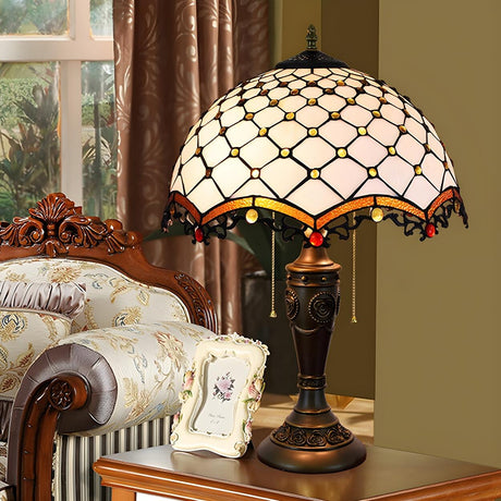 Vintage Tiffany Dome Stained Glass Shade Table Lamp Image - 1