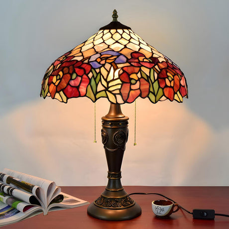 Vintage Tiffany Dome Stained Glass Shade Table Lamp Image - 2