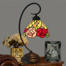 Vintage Tiffany Stained Glass Rose Metal Desk Lamp Image - 1