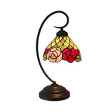 Vintage Tiffany Stained Glass Rose Metal Desk Lamp Image - 3