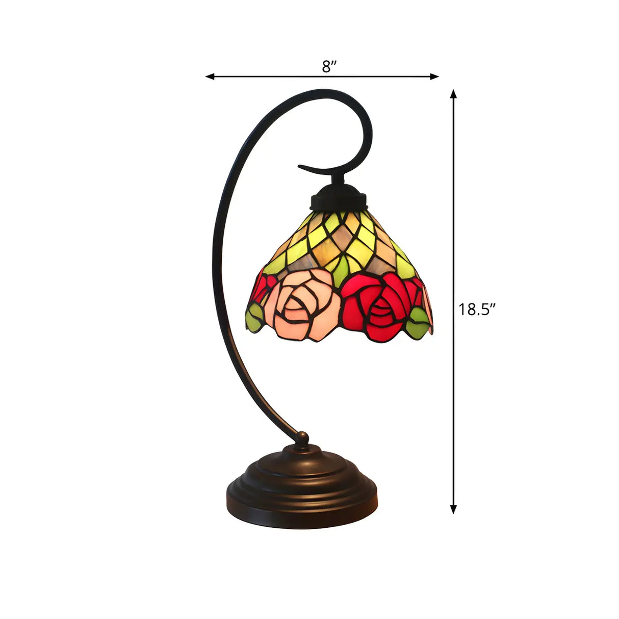 Vintage Tiffany Stained Glass Rose Metal Desk Lamp 