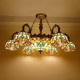 Vintage Tiffany Stained Glass Round Dome Chandelier Image - 1