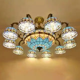 Vintage Tiffany Stained Glass Round Dome Chandelier Image - 11