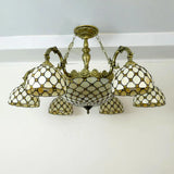 Vintage Tiffany Stained Glass Round Dome Chandelier Image - 14