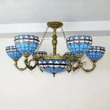 Vintage Tiffany Stained Glass Round Dome Chandelier Image - 20