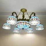 Vintage Tiffany Stained Glass Round Dome Chandelier Image - 3