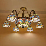 Vintage Tiffany Stained Glass Round Dome Chandelier Image - 4