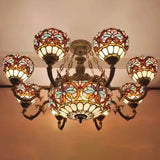 Vintage Tiffany Stained Glass Round Dome Chandelier Image - 9