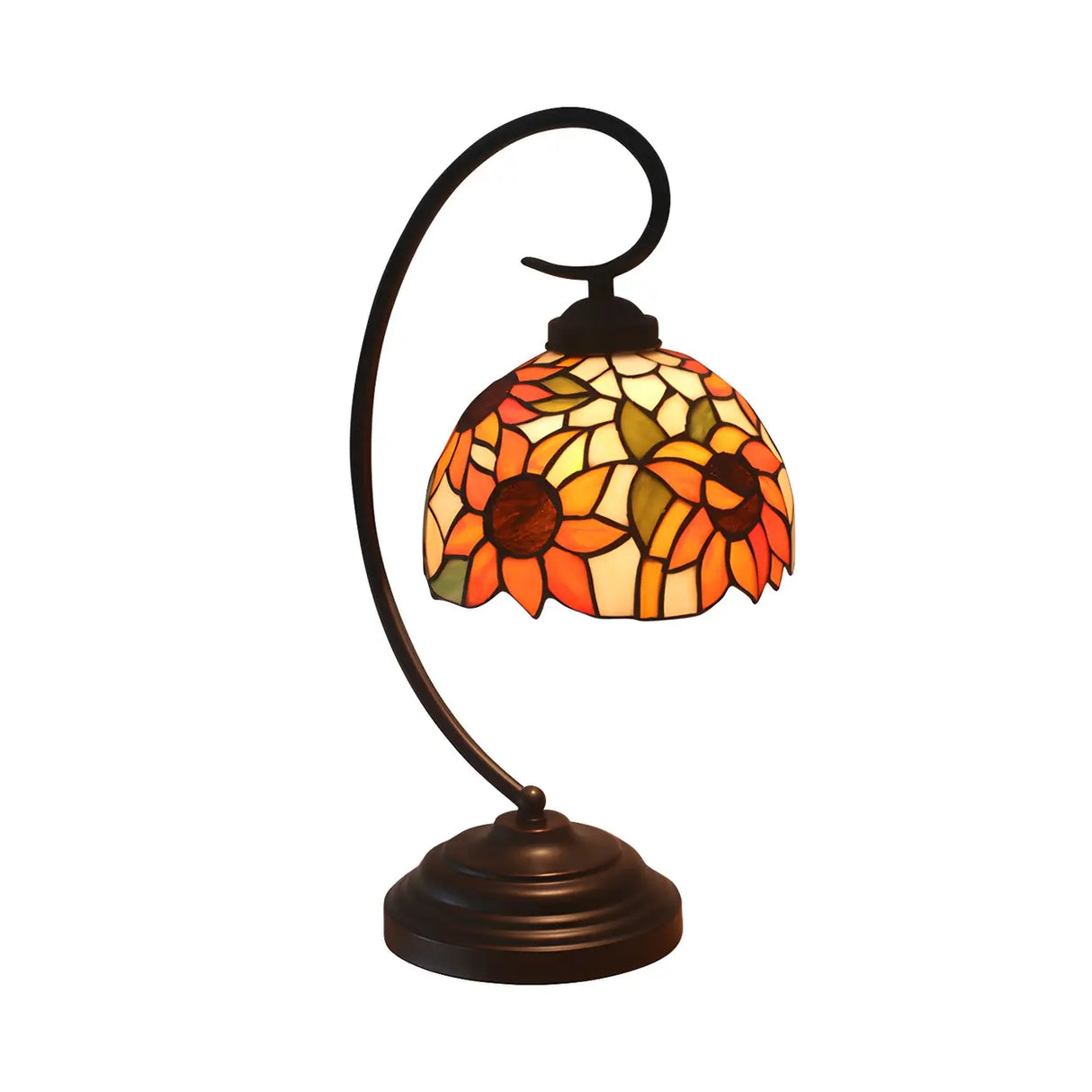 Vintage Tiffany Style Stained Glass Flower Desk Lamp Image - 3