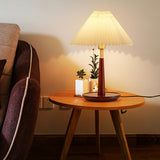 Vintage Walnut Rosewood Pleated Shade Metal Table Lamp Image - 1