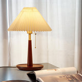 Vintage Walnut Rosewood Pleated Shade Metal Table Lamp Image - 12