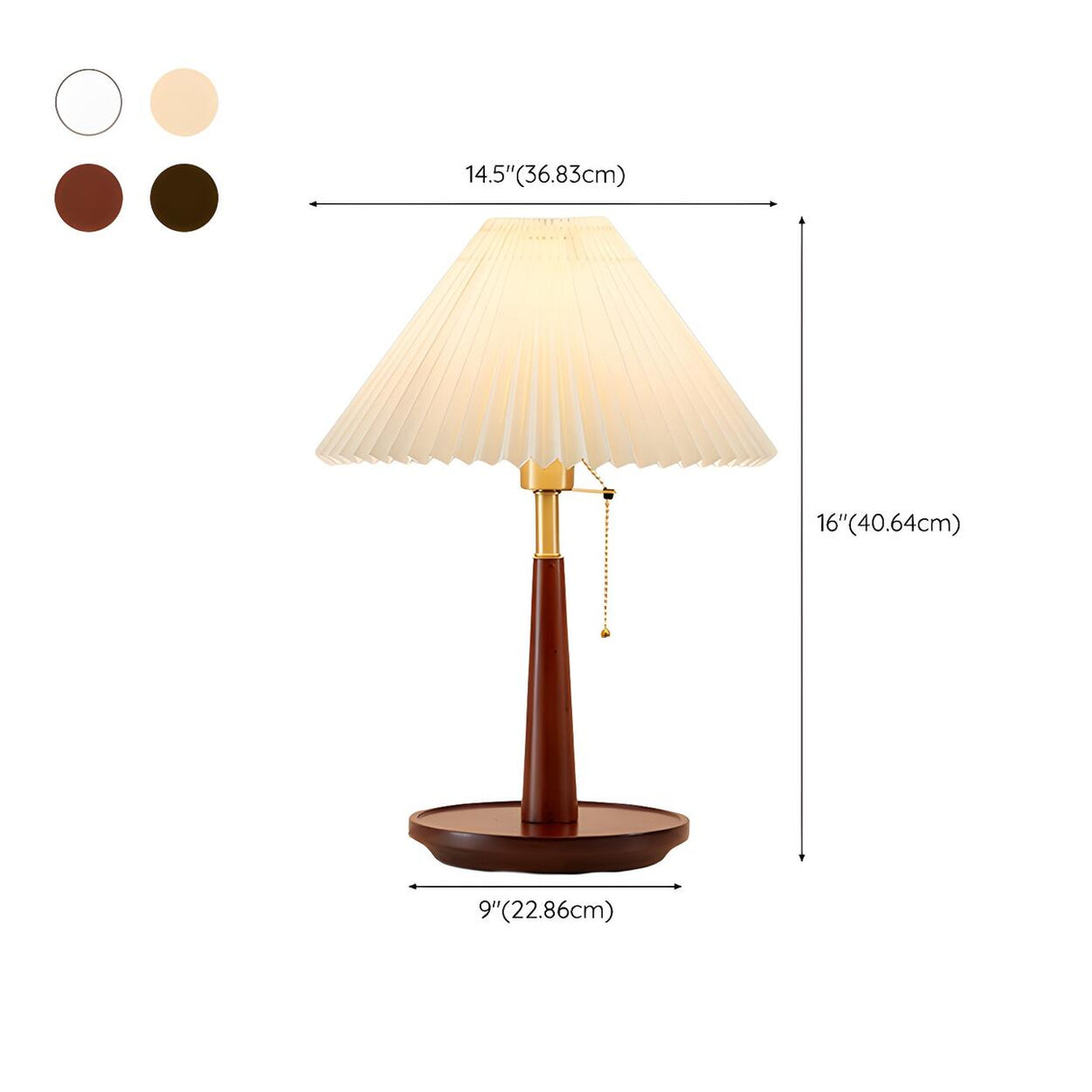 Vintage Walnut Rosewood Pleated Shade Metal Table Lamp 