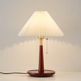 Vintage Walnut Rosewood Pleated Shade Metal Table Lamp Image - 2