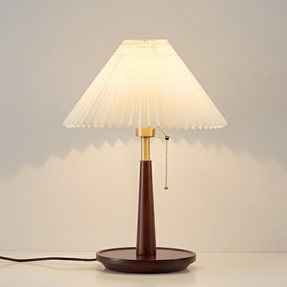 Vintage Walnut Rosewood Pleated Shade Metal Table Lamp Image - 5