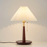 Vintage Walnut Rosewood Pleated Shade Metal Table Lamp Image - 5