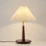 Vintage Walnut Rosewood Pleated Shade Metal Table Lamp Image - 7