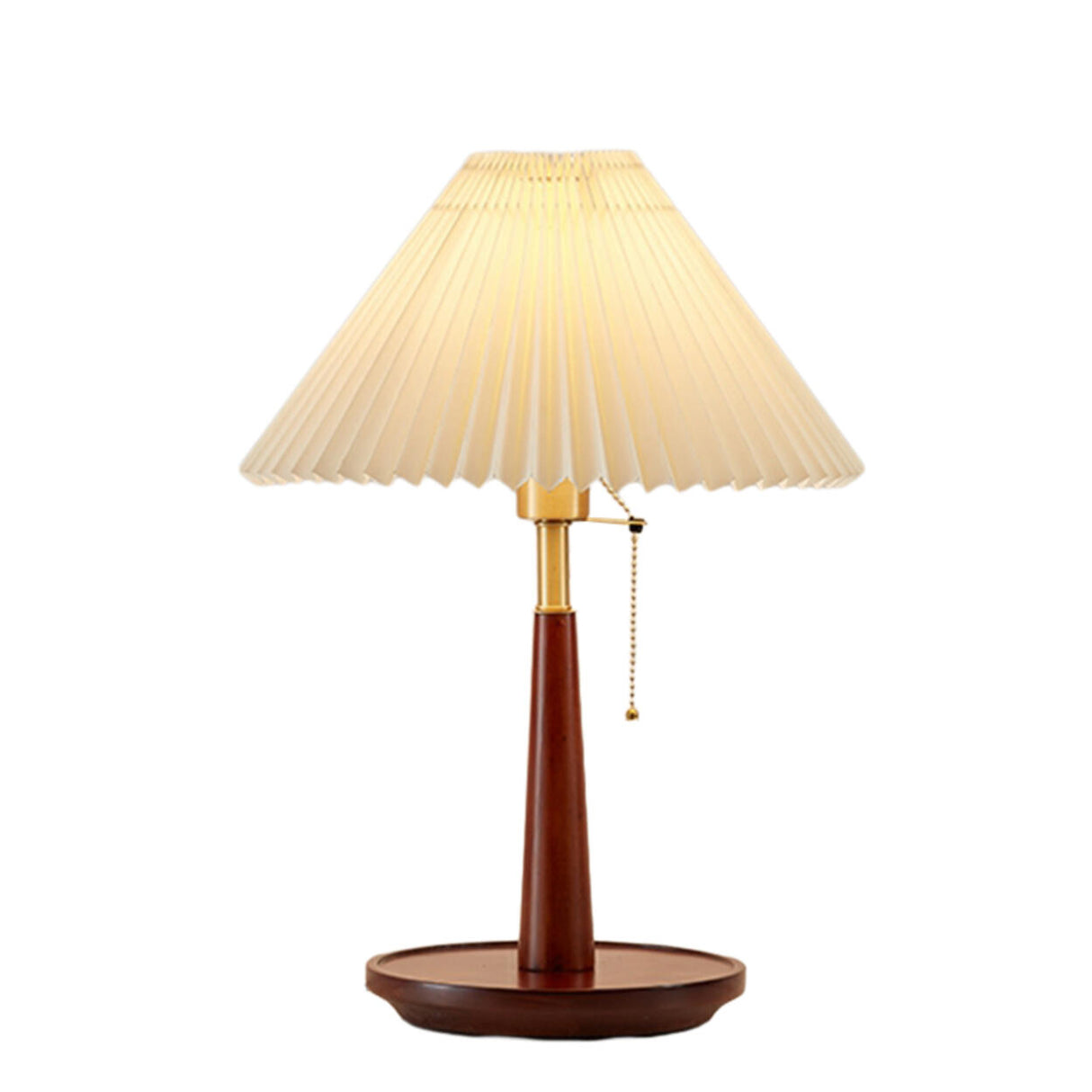 Vintage Walnut Rosewood Pleated Shade Metal Table Lamp Image - 9