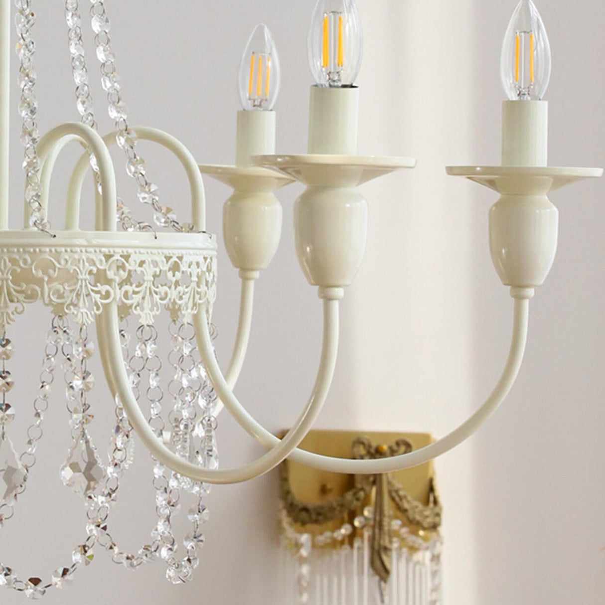 Vintage White Clear Crystal Bead Candle Chandelier Image - 3