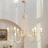 Vintage White Clear Crystal Bead Candle Chandelier Image - 4