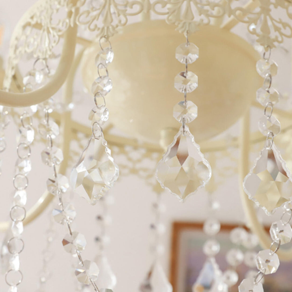 Vintage White Clear Crystal Bead Candle Chandelier Image - 8