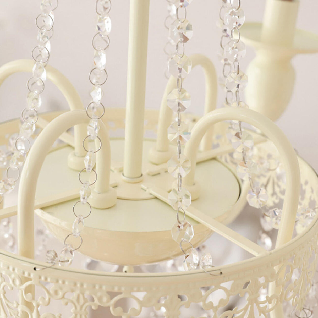 Vintage White Clear Crystal Bead Candle Chandelier Image - 9