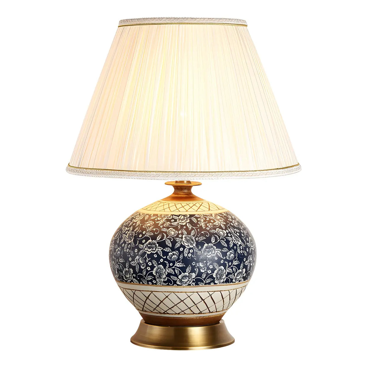 Vintage White Fabric Shade Globe Ceramic Table Lamp Image - 5