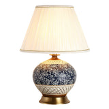 Vintage White Fabric Shade Globe Ceramic Table Lamp Image - 5