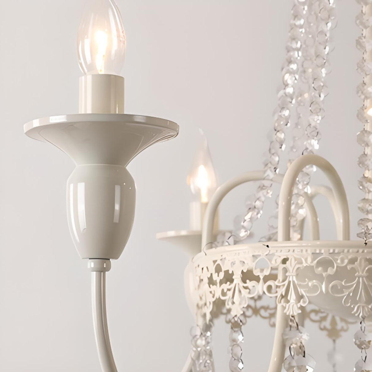 Vintage White Metal Adjustable Chain Candle Chandelier Image - 11