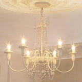 Vintage White Metal Adjustable Chain Candle Chandelier Image - 6