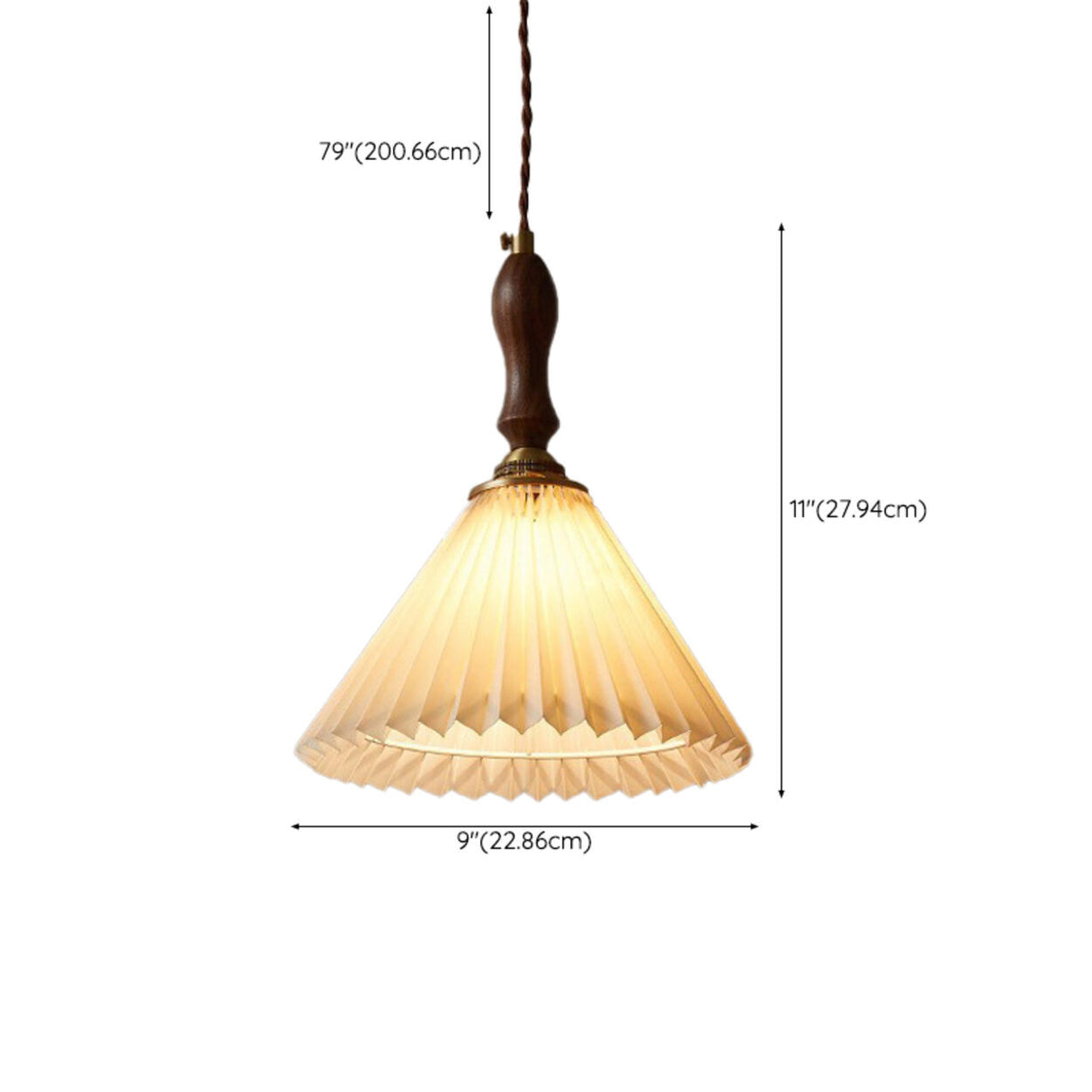 Vintage Wood Fabric Pleated Cone Pendant Light Bedroom 