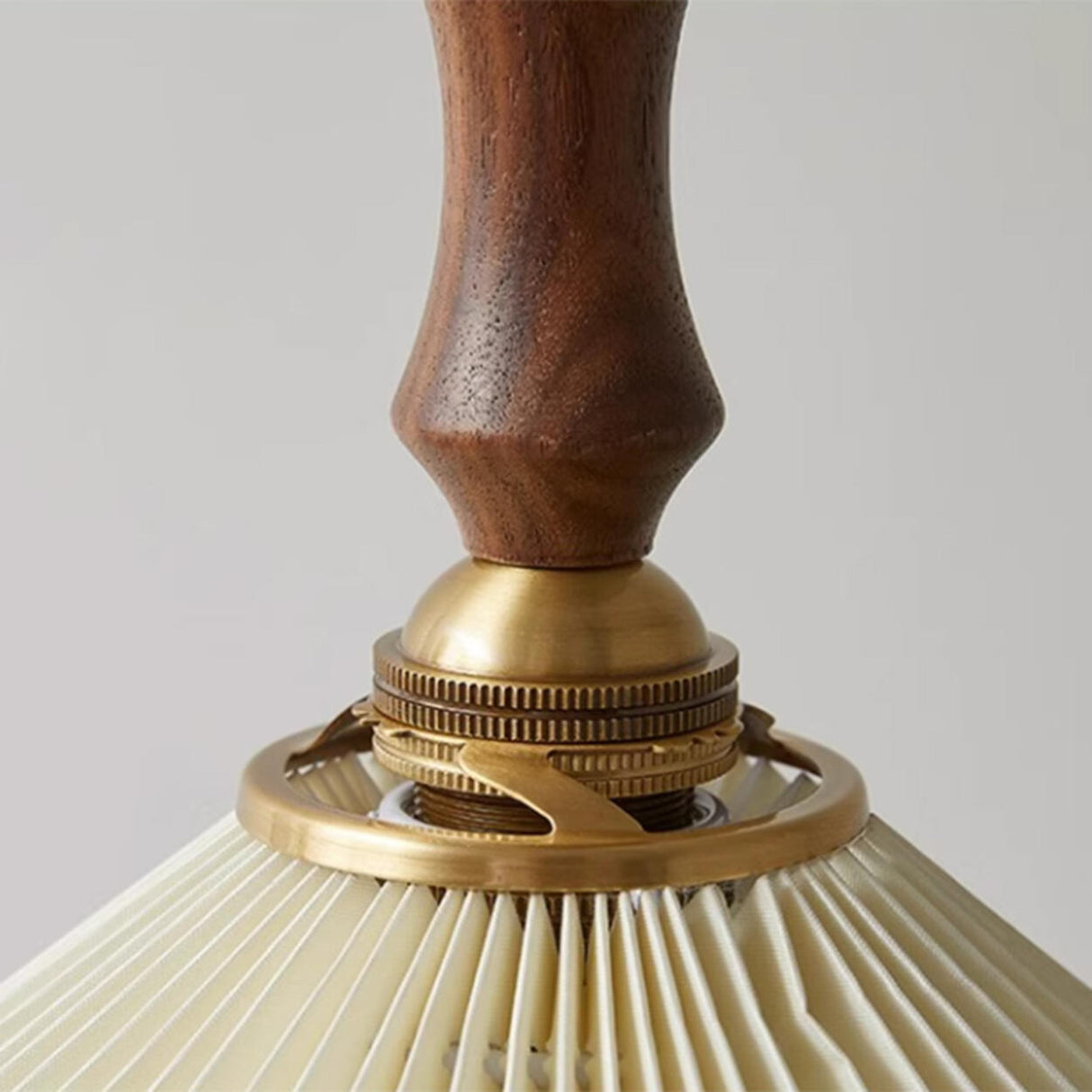 Vintage Wood Fabric Pleated Cone Pendant Light Bedroom Image - 7