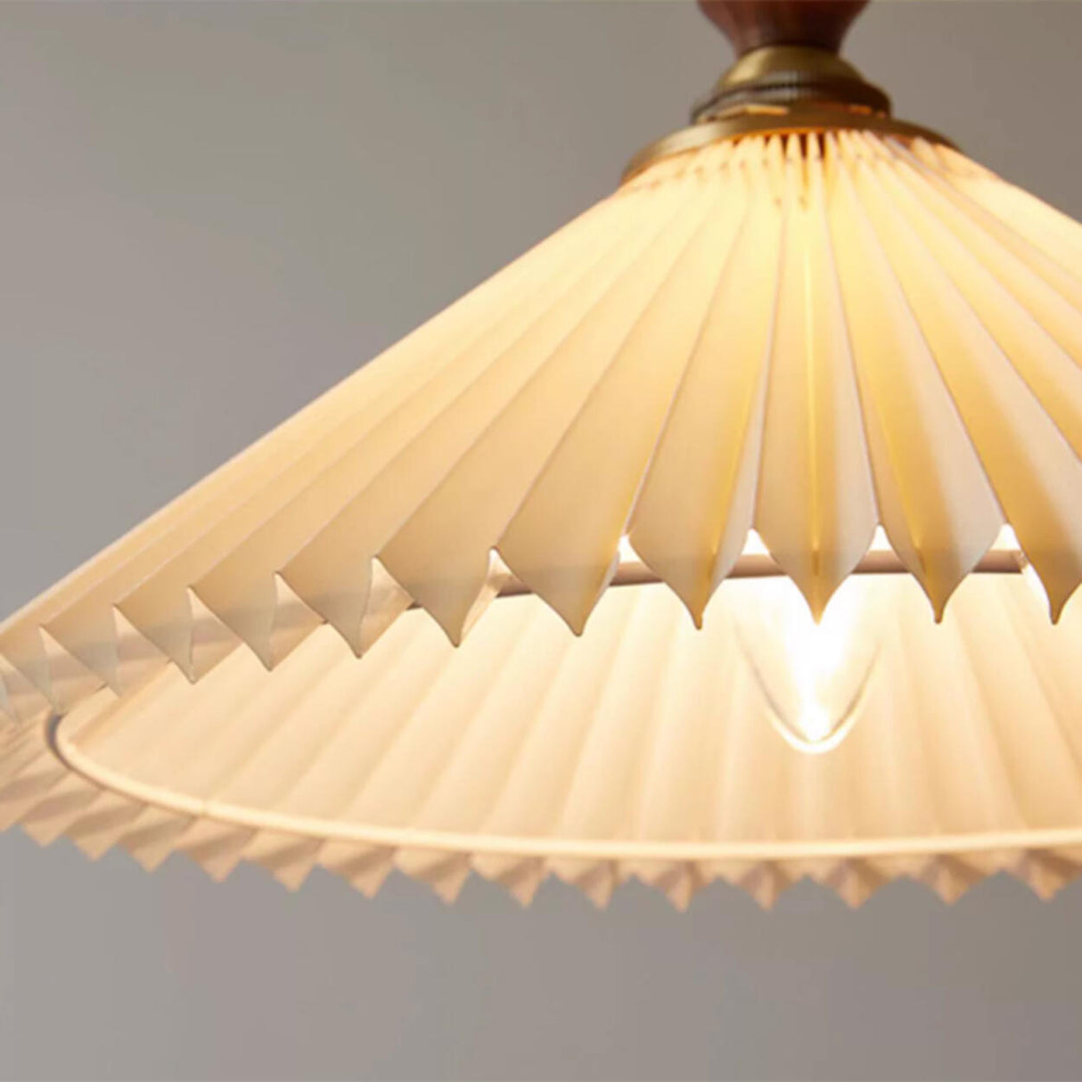 Vintage Wood Fabric Pleated Cone Pendant Light Bedroom Image - 9