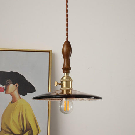 Vintage Wood Handle Brass Edison Bulb Pendant Light Image - 1