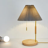 Vintage Wooden Base Table Lamp with Pull Chain Switch Image - 8