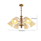 Vintage Wooden Gold Flower Flared Pleated Fabric Chandelier Image - 16