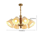 Vintage Wooden Gold Flower Flared Pleated Fabric Chandelier Image - 17