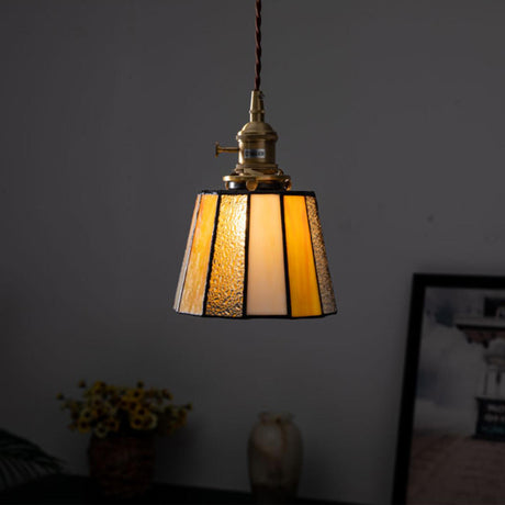 Vintage Yellow Clear Glass Bell Dining Room Pendant Light Image - 2