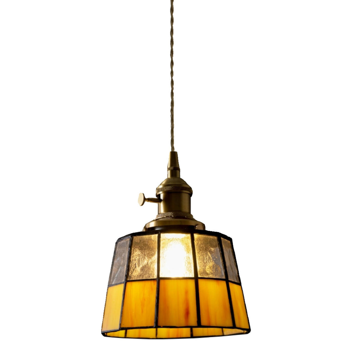 Vintage Yellow Clear Glass Bell Dining Room Pendant Light Image - 7